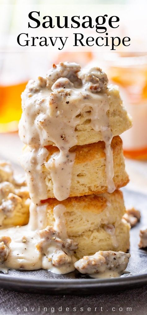 Creamy Sausage Gravy Recipe with tender chunks of pork sausage is one of the easiest country-style recipes you can make at home. #sausagegravy #gravy #countrystylegravy #breakfast #brunch #easygravy #milkgravy #sausagegravyrecipe #recipe Homemade Sausage Gravy, Sausage Gravy Recipe, Homemade Breakfast Sausage, Buttermilk Biscuits Recipe, Big Breakfast, Homemade Sausage, Gravy Recipe, Sausage Gravy, Homemade Breakfast