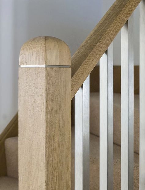 Modern Balustrade with Metal Spindles | Gallery Modern Balustrade, Unique Staircase, Stair Newel Post, Gloss Kitchen Cabinets, Staircase Design Ideas, Metal Balusters, Metal Spindles, Entryway Stairs, Stair Gallery