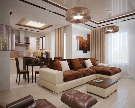 Brown cream living room Brown And Cream Living Room, Cream Living Rooms, Brown Rooms, Living Modern, Brown Furniture, Brown Living Room, Interior Modern, Elegant Living Room, Elegant Living