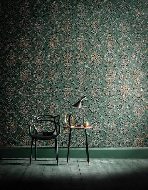 The Sleep Event 2016 Anaglypta Wallpaper, Drapery Designs, Paintable Wallpaper, Embossed Wallpaper, Yard Design, Wallpaper Direct, Green Interiors, Green Rooms, Bed Wall