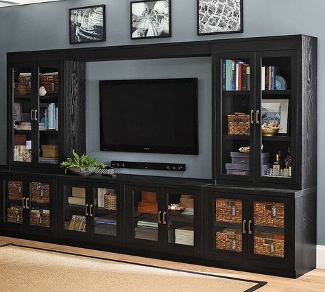 Reynolds Large Media Suite Modular Home Office Furniture, Tv Ideas, Entertainment Wall Units, Entertainment Wall, Entertainment Center Repurpose, Media Furniture, Living Room Entertainment, Black Entertainment, Bookcase Wall