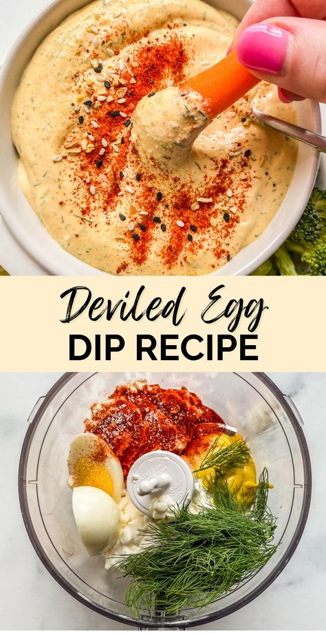 This delicious deviled egg dip is made with cottage cheese, a hardboiled egg, dill, mustard, and plenty of spices! It's a fantastic, savory dip recipe that everyone will love Cottage Cheese Everything Bagel Dip, Hard Boiled Eggs Recipe Ideas, Deviled Eggs Dip, Hardboiled Egg Recipe, Deviled Egg Dip Recipe, Best Dip Recipe, Savory Dip Recipes, Cottage Cheese Dressing, Cottage Cheese Dip Recipes