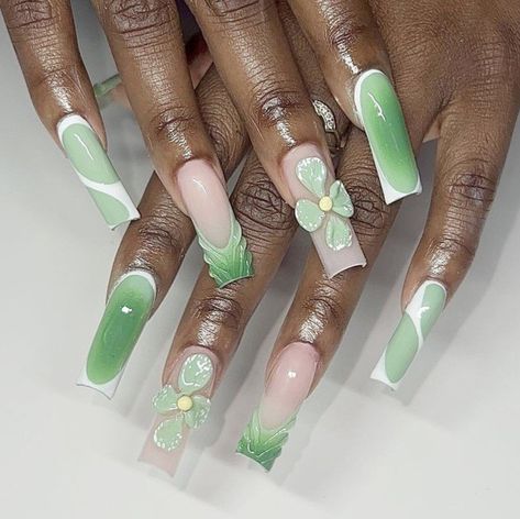 Green And Peach Nails, Green Nail Design, Peach Colored Nails, Lashes Done, Peach Nails, Green Nail Designs, Colored Acrylic Nails, Colored Acrylic, Green Nail