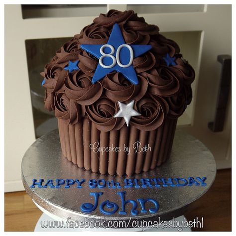 80th Birthday Ideas, Chocolate Giant Cupcake, 80th Birthday Party Ideas, Giant Cupcake Cakes, Giant Cake, 95 Birthday, Happy 80th Birthday, Giant Cupcake, 85th Birthday