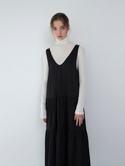 Sleeveless Shirring Dress_Black | W Concept White Turtleneck Outfit, White Turtleneck Dress, Shirring Dress, Turtleneck Dress Sleeveless, Turtleneck Outfit, White Turtleneck, Turtleneck Long Sleeve, Fashion Design Drawings, W Concept