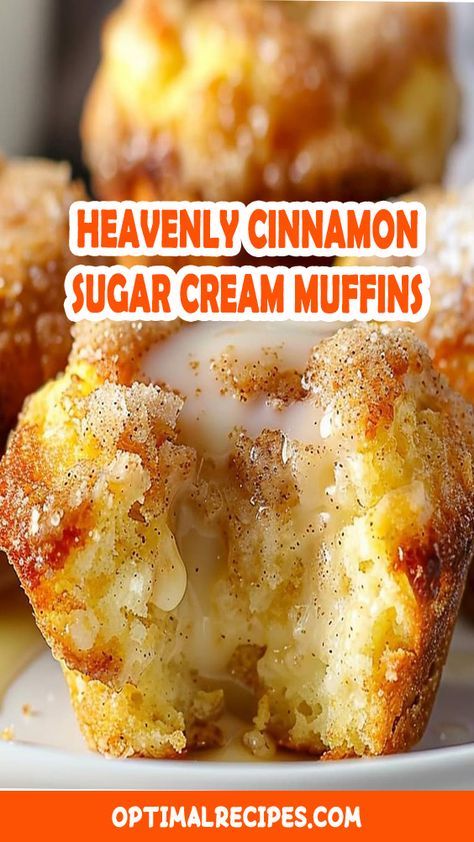 Craving something sweet, fluffy, and oh-so-irresistible? These Heavenly Cinnamon Sugar Cream Muffins are the perfect indulgence! Soft, buttery muffins with a creamy center, coated in a cinnamon-sugar crust – they're a must-try! 😋✨ Whether you're whipping them up for breakfast or a midday treat, these muffins will make your kitchen smell like a bakery. Save this recipe for later and share it with your fellow muffin lovers! 🧁🍂 #MuffinMagic #CinnamonLove #BakingGoals Sour Cream Muffins Easy, Apple Cinnamon Pancake Mix In A Jar, Old Fashion Donut Muffin, Cinnamon Bread Muffins, Easy Moist Muffins, Sunrise Muffins Breakfast Recipes, Best Breakfast Muffins Recipes, Moist Mini Muffins, Snickerdoodle Donut Muffins