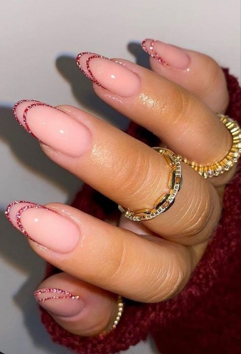 Red French Tip Nails, Red French Tip, Red French, Racun Shopee, Tip Nails, Xmas Nails, Minimalist Nails, Heart Nails, Dream Nails