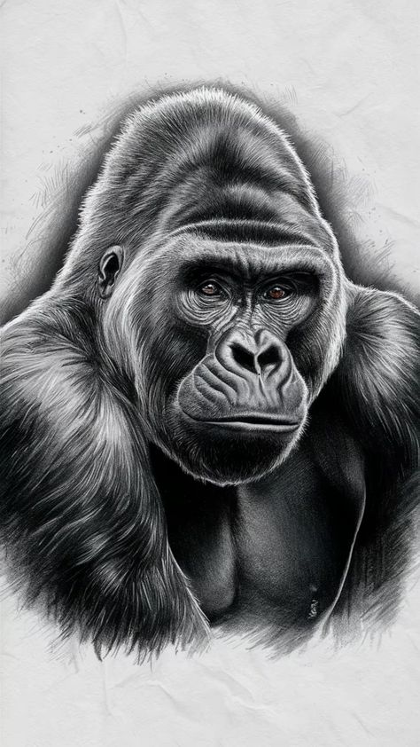 Picture of a gorilla sketch with amazing detail, highlighting fine lines and shadows. Gorilla Drawing Sketches, Gorilla Sketch, Gorilla Drawing, Powerful Animals, Gorilla Art, Gorillas Art, Expressive Faces, Gorilla Tattoo, Silverback Gorilla