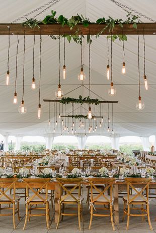 Industrial string bulbs and organic decor at the Ravine Winery wedding Chiffon Wedding Dresses, Dramatic Wedding, Niagara Wedding, Custom Chandelier, Wedding Favors Fall, Venue Decor, Elegant Fall, Black Chiffon, Fun Wedding Photography