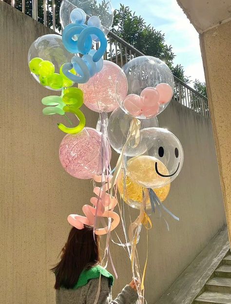 Balon Aesthetic, Balloon Aesthetic, Balloons Aesthetic, Pastel Cupcakes, Desain Buklet, Korean Birthday, Balloon Flowers, Balloon Art, Birthday Wishlist