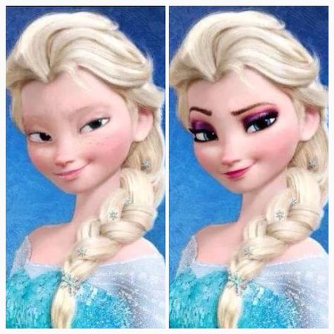 Elsa before and after makeup #elsa #nomakeup #transformation Elsa Without Makeup, Disney Princesses Without Makeup, Clear Winter, Bright Winter, Bare Face, 웃긴 사진, Color Analysis, Without Makeup, Free Makeup