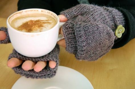 Fingerless mittens with the flap folded back Fingerless Mittens Knit, Fingerless Mittens Pattern, Knitted Gloves Mittens, Fingerless Gloves Knitted Pattern, Knitted Mittens Pattern, Glove Pattern, Loom Knitting Patterns, Gloves Pattern, Fingerless Mitts