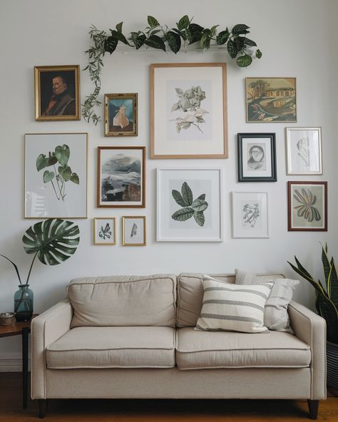 Gallery wall ideas!!💖💖💖 Wall Collage With Plants, Collage Wall Dining Room, How To Decorate A Blank Wall, Photography Wall Art Ideas, Frame Wall Ideas, Wall Picture Collage Ideas, Portrait Gallery Wall, Wall Gallery Ideas, Picture Wall Ideas