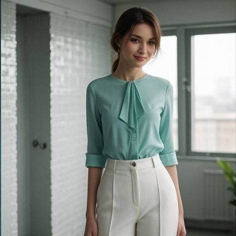 32 Interview Outfit Ideas That Will Instantly Boost Your Confidence And Impress Employers! - Glamour Corner Interview Outfit Professional, Interview Outfit Ideas, Professional Interview, High Waisted Slacks, Dark Brown Pants, Mint Green Blouses, Black Culottes, Nursing Job, Blue Linen Shirt