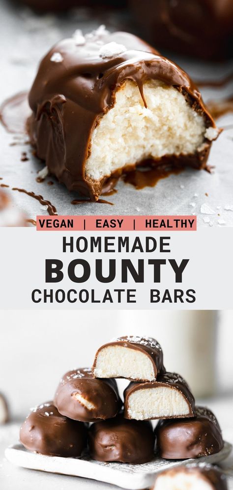 Bounty Chocolate, Bounty Bars, Caramel Dessert Recipes, Vegan Chocolate Bars, Stuffed Dates, Vegan Baking Recipes, Healthy Bars, Vegan Candies, Vegan Cake Recipes