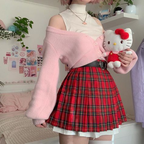 Sanrio Outfit Aesthetic, Cherry Inspired Outfit, Sesame Street Coloring Pages, Hello Kitty Outfits, Hello Kitty Outfit, Sanrio Outfits, Kitty Outfit, Sanrio Fashion, Kawaii Outfit Ideas