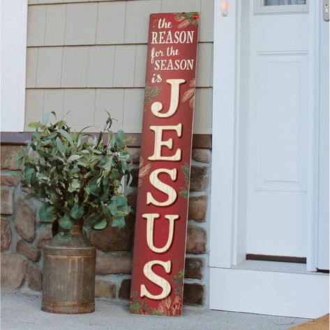 My Word! The Reason for the Season Is Jesus - Christmas Holiday Porch Board Welcome Sign and Porch Leaner for Front Door, Porch, Yard, Deck, Patio, or Wall - Indoor Outdoor Decorative Farmhouse Rustic Vertical Porch and Yard Decor – 8”x46.5” Outdoor Christian Christmas Decorations, Nativity Porch Leaner, Welcome Sign Front Door Christmas, Christmas Door Signs Front Porches, Christmas Welcome Signs Front Porches, Christmas Porch Leaners, Christmas Porch Signs, Christmas Signs Wood Front Porches, Outdoor Christmas Diy