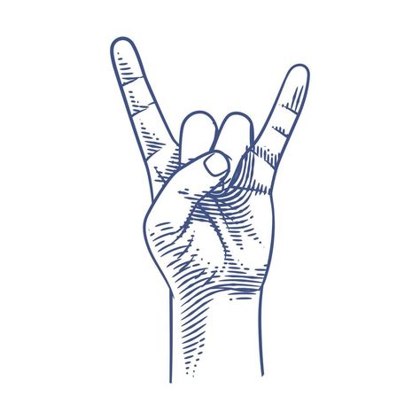 Rock and roll hand gesture line art. Hand making Devil's horns Figure Perspective, Drawing Rocks, Hand Lines, Rock Hand, Hand Gesture, Rock Rock, Musica Rock, Hand Making, Rock Metal