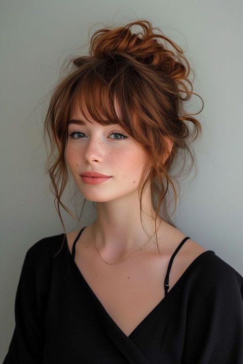 Chop Chop, Long Hair With Bangs, Ginger Hair, Hair Dos, Bridesmaid Hair, Hair Updos, Hairstyles With Bangs, Pretty Hairstyles, Wavy Hair