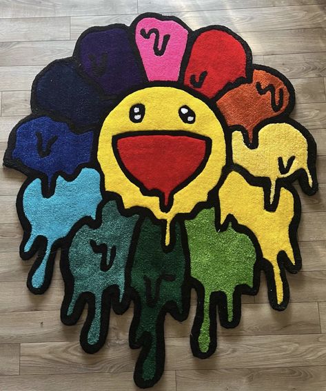 Turfed Rug, Turfing Rugs, Tuft Rug Design Ideas, Tafting Rugs, Kaws Rug, Diy Bath Mat, Rug Design Ideas, Tufting Ideas, Cute Rug