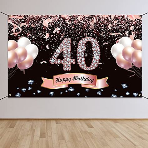 40th Birthday Banners For Women, Rose Gold 40th Birthday Decorations, Rose Gold 40th Birthday Ideas, 40th Birthday Backdrop Ideas For Women, 40th Birthday Ideas For Women Decoration Decor Party Themes, Gold Birthday Backdrop, 60th Birthday Banner, Birthday Party Poster, 40th Birthday Themes