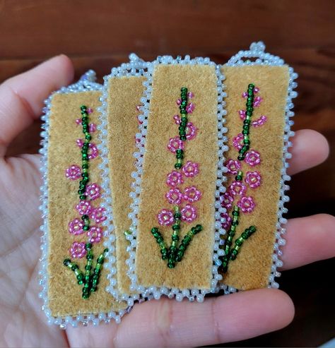 Fireweed Beaded Earrings, Beaded Fireweed, Flat Stitch Beaded Earrings, Metis Beadwork Patterns, Metis Beading, Flower Beadwork, Indigenous Beading, Indigenous Style, Beading Flowers