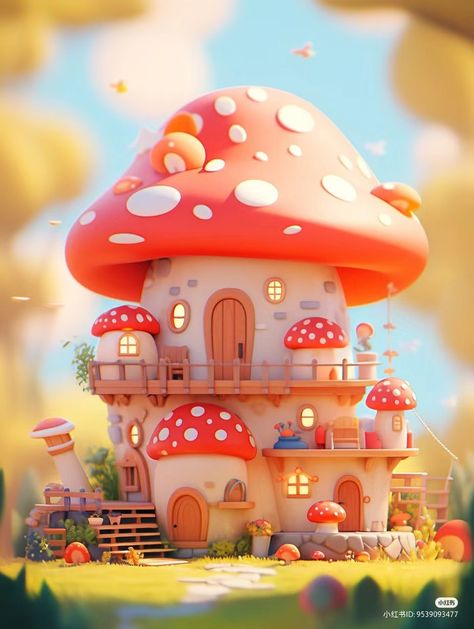 Buu Monster Inc, Fimo Kawaii, Cotton House, Isometric Art, Mushroom House, 3d Artwork, Cute House, Game Concept, Mushroom Art