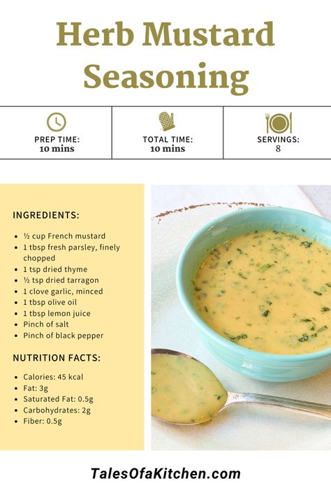 This herb mustard recipe at Tales Of A Kitchen blends French mustard and a herb seasoning mix for a healthy condiment perfect for dressings, and more. Healthy French Meals, French Meals, French Mustard, Mustard Recipe, Herb Seasoning, French Food, Seasoning Mixes, Vegan Paleo, Fresh Parsley