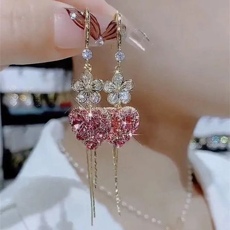 New Flower Pink Zircon Love Tassel Earrings for Women Personalized Fashionable Daily Accessories Party Jewelry Birthday Gifts - AliExpress 36 Pink Zircon, Daily Accessories, Tassel Earing, Dangle Earrings Wedding, New Flower, Wedding Party Jewelry, Wedding Bridal Jewellery, Birthday Jewelry Gift, Earrings Wedding