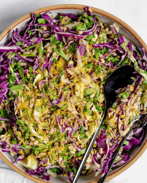 Lemony Tahini Slaw Tahini Slaw, Vegetarian Cabbage, Slaw Recipes, Tahini Dressing, Crispy Treats, Big Bowl, Vegetable Salad, Tahini, Vegan Gluten Free