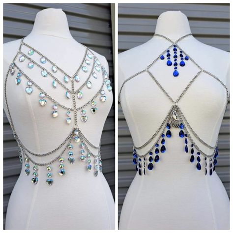 Crystal Body Jewelry, Beaded Harness Diy, Adjustable Beaded Chain Body Jewelry, Elegant Crystal Body Chain For Festivals, Handmade Fantasy Body Jewelry For Festivals, Festival Crystal Body Chain With Rhinestones, Body Harness Jewelry, Diy Body Chain, Manga Jewelry