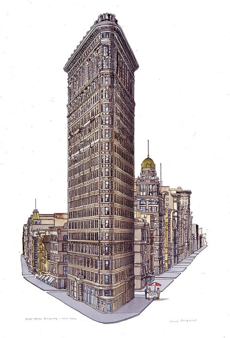 Flatiron Building New York Flat Iron Building New York, Flatiron Building Nyc, Building Rendering, Flat Iron Building, New York Drawing, New York Projects, Nyc Landmarks, New York City Buildings, New York Buildings