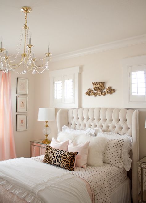 Girls Bedroom Makeover, Pink Bedroom For Girls, Pb Teen, White Bed, Gold Bedroom, Entertainment Center Decor, Woman Bedroom