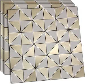 XUANINY 7-Sheet Peel and Stick Backsplash Tiles, Triangle Aluminum Surface Metal Mosaic Sticker, Self Adhesive Aluminum 3D Wall Sticker for Living Room, Kitchen, RV�，Bar (11.81"x11.81") (Golden, 7) Metal Mosaic, Metal Mosaic Tiles, Peel And Stick Backsplash, Stick Backsplash, Backsplash Tiles, Peel N Stick Backsplash, Wall Stickers Living Room, Ceiling Fan In Kitchen, Bath Fixtures