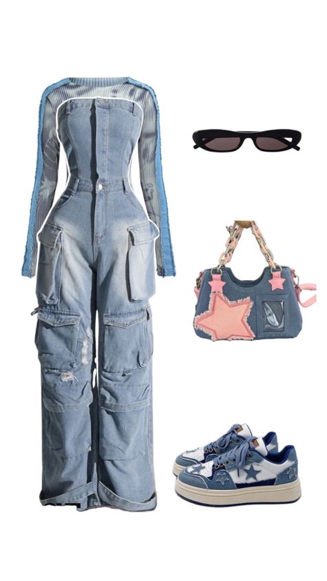 Denim Stage Outfit, Rapper Outfits Female, Streetwear Jumpsuit, Future Concert, Female Clothes Outfits, Modest Dresses Fashion, Rapper Outfits, Outfits Female, Fasion Outfits