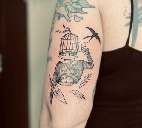 Fish In A Birdcage Tattoo, Bird Breaking Out Of Cage Tattoo, Bird Leaving Cage Tattoo, Bird Out Of Cage Tattoo, Cage Bird Tattoo, Bird And Cage Tattoo Freedom, Caged Bird Tattoo, Bird Cage Tattoo, Survivor Tattoos