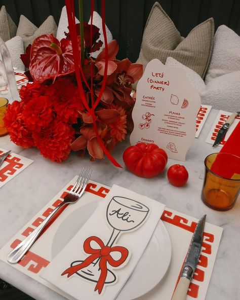 Italian Invitation, Tomato Party, Red Tablescape, Dinner Party Entrees, Party Entrees, 28 Birthday, Italian Dinner Party, Italian Party, Engagement Dinner