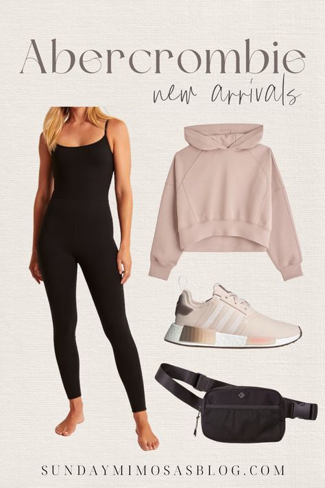 How to style a black jumpsuit. This onesie is perfect for traveling, just throw on a sweatshirt over it if you get cold! Jumpsuit, black unitard, spring athleisure, spring activewear, Abercrombie activewear, onesie athleisure, casual outfit idea, airport outfits How To Dress Up Activewear, Black Unitard Outfit Fall, Black Unitard Outfit Winter, Athletic Jumpsuit Outfit Winter, Active Onesie Outfit, Unitard Outfit Winter, Unitard Outfit Ideas Summer, Active Jumpsuit Outfit, Black Onesie Outfit