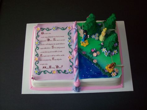 Storybook cake Fairy Castle Cake, Open Book Cakes, 28th Birthday Cake, Bolo Rapunzel, Rapunzel Cake, Book Cakes, Book Cake, Castle Cake, Fairy Cakes