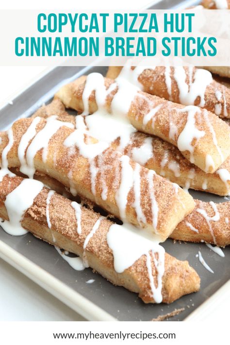 Copycat Pizza Hut Cinnamon Bread Sticks Recipe Recipe - My Heavenly Recipes Cinnamon Bread Sticks, Cinnamon Breadsticks, Cinnamon Sticks Recipe, Copycat Pizza Hut, My Heavenly Recipes, Cinnamon Bread Easy, Homemade Breadsticks, Dessert Pizza Recipes, Cinnamon Bread Recipe