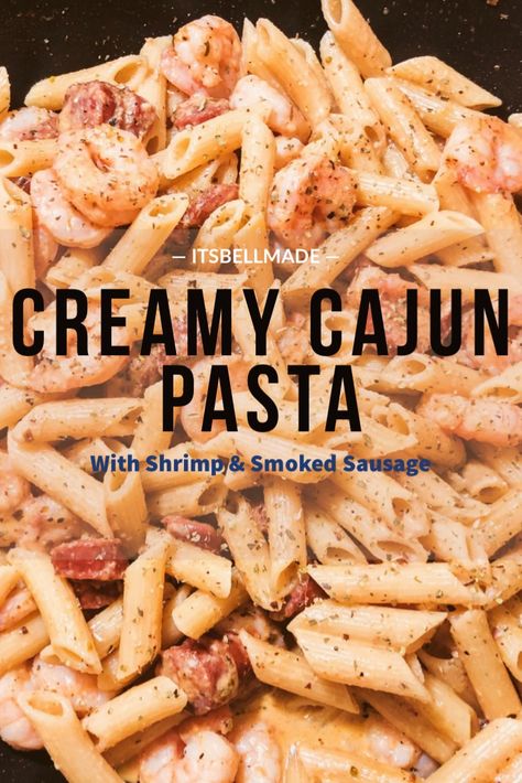 Creamy Cajun Shrimp and Sausage Pasta with Butter, Smoked Sausage,  Cajun Seasoning, Italian Seasoning, Salt, Pepper, Garlic, Chicken Broth, Worcestershire Sauce, Heavy Cream, Cajun Seasoning, Paprika, Garlic Powder, Parmesan Cheese, Sea Salt. Cajun Shrimp And Sausage Pasta, Cajun Pasta Sauce, Pasta With Butter, Cajun Shrimp And Sausage, Cajun Pasta Recipes, Shrimp And Sausage Pasta, Creamy Cajun Shrimp, Cajun Sausage Pasta, Creamy Cajun Pasta