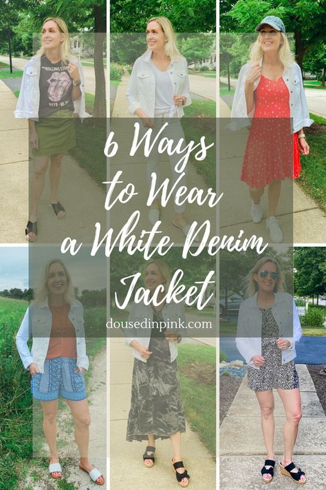 How To Wear A White Jean Jacket, How To Style A White Jean Jacket, What To Wear With A White Jean Jacket, How To Style White Denim Jacket, White Jean Jacket Outfits Summer, White Jean Jacket Outfits Spring, White Denim Jacket Outfit Women, Jean Jacket Outfits Summer, White Jean Jacket Outfits