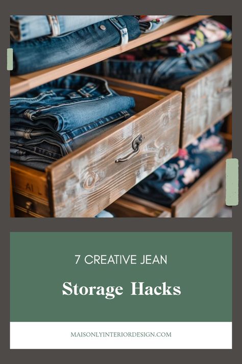 Transform your closet space with these 7 creative jean storage hacks that will help you stay organized. Discover clever tips on how to fold jeans for maximum efficiency and stylishly manage denim clutter. From using shelf dividers to hanging systems that save space, these storage solutions will keep your favorite jeans easily accessible. Reinvent your storage strategy to make your closet feel tidy and welcoming. Perfect for those who love fashion but struggle with closet organization - embark on a clutter-free journey with these practical ideas. How To Store Jeans, Organize Jeans In Closet, Jean Storage, How To Fold Jeans, Jean Organization, Folding Jeans, Closet Organizer With Drawers, Wardrobe Organisation, Backyard Balcony