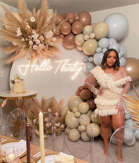 Everything Luxe Decor on Instagram: “Gorgeous backdrop for a beautiful client!! @pureopulence 😍😍Thank you for allowing us to be a part of the celebration! 🤎🤎🤎🤎 Backdrop decor…” Tan Birthday Decorations, 30th Birthday Dinner Party Ideas, Boho 30th Birthday Party, 30th Birthday Dinner, Bday Plans, Preggers Style, Birthday Celebration Ideas, 50th Birthday Party Games, Birthday Outfit Ideas