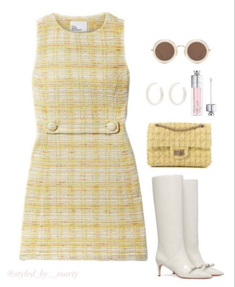 Tweed Dress Outfit, Chic Mom Outfits, Elegant Outfit Classy, 2000s Outfits, Yellow Outfit, Dress For Spring, Looks Street Style, Virtual Fashion, Tweed Dress