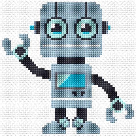 Robot Cross Stitch Pattern, Cross Stitch Calculator, Colourful Cross Stitch, Art Pixel, Plastic Canvas Christmas, Online Pattern, Craft Work, Plastic Canvas, Cross Stitch Designs