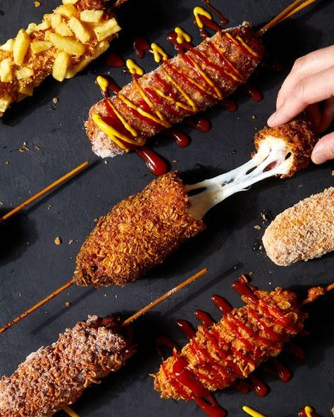 Korean Corn Dog Recipe, Fried Dog, Korean Corn, Pasta Ideas, Corndog Recipe, Flavorful Meals, Dog Cover, Portable Snacks, Food Photoshoot