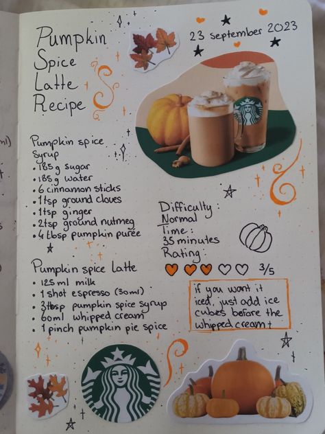 Pumpkin Spice Milk Tea, Starbucks Pumpkin Spice Latte Recipe, Fall Drinks For Kids, The Pumpkin Spice Cafe Book, Starbucks Journal, Pumpkin Spice Latte Recipe Starbucks, Lattes Recipes, Pumpkin Spice Latte Aesthetic, Pumpkin Spice Latte Starbucks