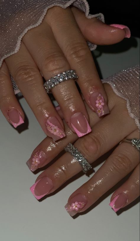 Sqaure Nails, Pink Tip Nails, Acrylic Toe Nails, Simple Gel Nails, Girly Acrylic Nails, Cute Acrylic Nail Designs, Short Square Acrylic Nails, Acrylic Nails Coffin Pink, Unique Acrylic Nails