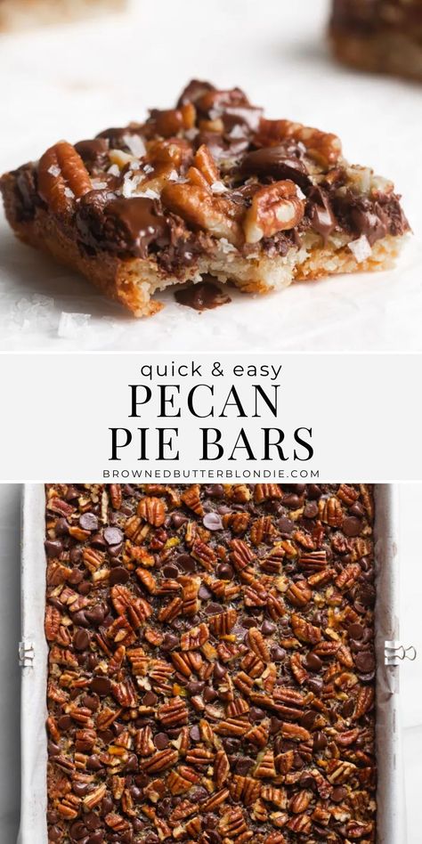 Chocolate Chip Pecan Pie Bars, Maple Pecan Pie Bars, Pecan Praline Bars, Brickle Bars, Thanksgiving Dessert Bars, Thanksgiving Dessert Chocolate, Pecan Desserts Easy, Squares And Bars Recipes, Bourbon Pecan Pie Bars